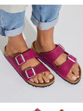 Birkenstock Arizona Oiled Leather Sandal 40 US 9 - 9.5 Festive Fuchsia Pink $170
